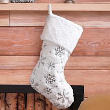 Glitzhome 2-pk Plush Christmas Stockings with Snowflakes / Tree Skirt