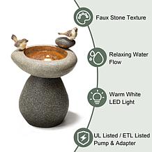 Glitzhome 20.75" Faux Stone Polyresin Outdoor Birdbath w/Pump, LED