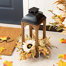 Glitzhome 20"H Fall Sunflower, Pumpkin & Leaf Wood Lantern Centerpiece