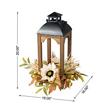 Glitzhome 20"H Fall Sunflower, Pumpkin & Leaf Wood Lantern Centerpiece