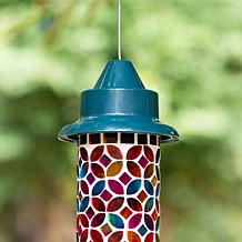 Glitzhome 20''H Glass Tall Hanging Multi-Color Mosaic Birdfeeder