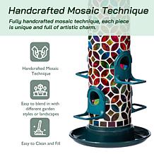 Glitzhome 20''H Glass Tall Hanging Multi-Color Mosaic Birdfeeder