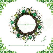 Glitzhome 20in D St. Patrick's Shamrock Berry Wreath
