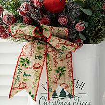 Glitzhome 21" Christmas Pine Needle & Berry Ribbon Centerpiece