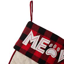 Glitzhome 21" L LED Embroidered Linen Cat Christmas Stocking