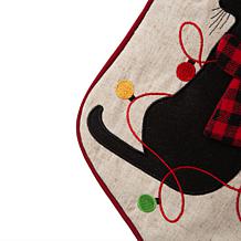 Glitzhome 21" L LED Embroidered Linen Cat Christmas Stocking