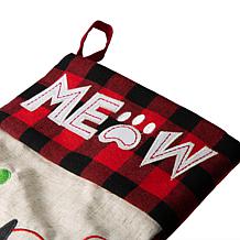 Glitzhome 21" L LED Embroidered Linen Cat Christmas Stocking