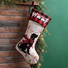 Glitzhome 21" L LED Embroidered Linen Dog Christmas Stocking