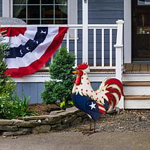 Glitzhome 21" Metal Patriotic Americana Rooster Porch Décor