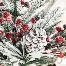 Glitzhome 21" Red Christmas Sleigh Frosted Floral Centerpiece