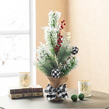 Glitzhome 21in. H Flocked Pine and Berries Table Tree