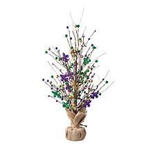 Glitzhome 21in H Lighted Mardi Gras Fleur-de-Lis and Berry Table Tree