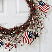 Glitzhome 22" Patriotic Americana Flag and Berry Wreath