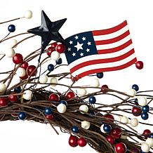 Glitzhome 22" Patriotic Americana Flag and Berry Wreath
