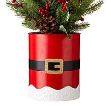 Glitzhome 22in H Lighted Santa Belt Potted Table Tree