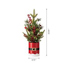 Glitzhome 22in H Lighted Santa Belt Potted Table Tree