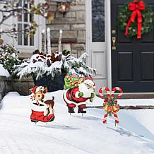 Glitzhome 24" 3pc. Metal Santa, Reindeer, Candy Cane Yard Stake