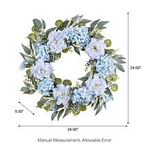 Glitzhome 24" Blue Peony & Hydrangea Floral Wreath with Hanger