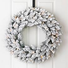 Glitzhome 24" D LED Flocked Christmas Wreath and 2pk 9' Garland Set