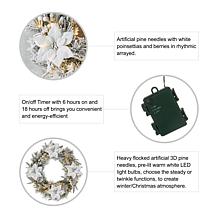 Glitzhome 24" D LED Flocked Greenery Pine Poinsettia Christmas Wreath