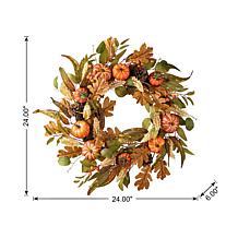 Glitzhome 24" Fall Pumpkin Leaf Floral Wreath