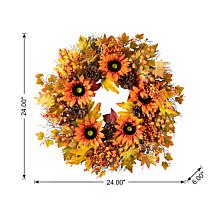 Glitzhome 24" Fall Sunflower, Maple Leaf and Berry Wreath