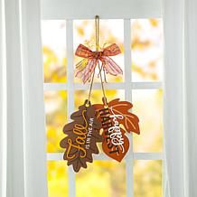 Glitzhome 24.5" Wooden Maple Leaves with Bowknot Door Hanger