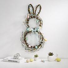 Glitzhome 24.5in H Easter Bunny Shaped Wreath with Eggs and Satin R...