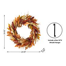 Glitzhome 24"D Fall Multi-Colored Sorghum Wreath with Hanger
