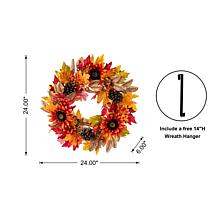 Glitzhome 24"D Fall Sunflower, Pinecone and Berry Wreath