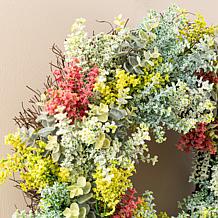 Glitzhome 24"D Mixed Floral Eucalyptus Wreath