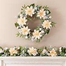 Glitzhome 24"D Peach Dahlia Floral Wreath