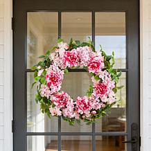 Glitzhome 24"D Pink Hydrangea, Peony & Cherry Wreath