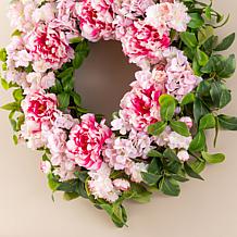 Glitzhome 24"D Pink Hydrangea, Peony & Cherry Wreath