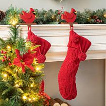 Glitzhome 24in. H Knitted Polyester Christmas Stocking w/ Pom Pom Ball