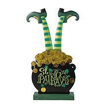 Glitzhome 24in H Wooden St. Patrick's Leprechaun Gold Porch Decor