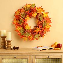 Glitzhome 24in.D Fall Lighted Maple Leaves Wreath