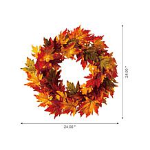 Glitzhome 24in.D Fall Lighted Maple Leaves Wreath