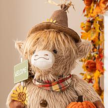 Glitzhome 25"H-35"H Fall Fabric Highland Cow Porch Decor With Teles...