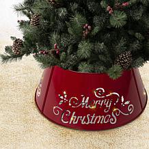 Glitzhome 26" Merry Christmas Die Cut Metal Tree Collar w/Light String