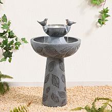 Glitzhome 26"H Two-Tier Birdbath Outdoor Fountain with LED Light
