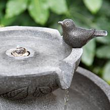 Glitzhome 26"H Two-Tier Birdbath Outdoor Fountain with LED Light