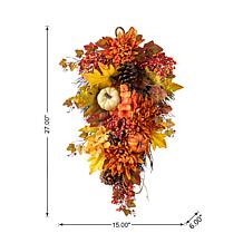 Glitzhome 27" Fall Dahlia Pumpkin, Leaf and Berry Swag
