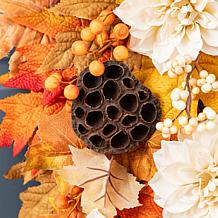 Glitzhome 28" Fall Lotus, Lotus Pod & Berry Swag w/ Wreath Hanger