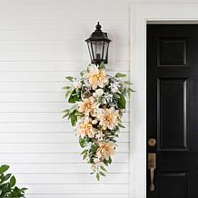 Glitzhome 28" Floral Teardrop with Peach Dahlias and Green Leaves