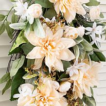Glitzhome 28" Floral Teardrop with Peach Dahlias and Green Leaves