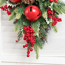 Glitzhome 28"H Christmas Bell Pinecone & Berry Bow Teardrop