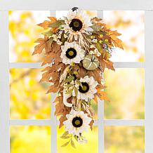 Glitzhome 28"H Fall Sunflower, Pumpkin and Leaf Swag w/ Hanger