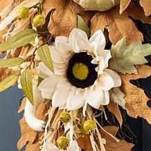 Glitzhome 28"H Fall Sunflower, Pumpkin and Leaf Swag w/ Hanger
