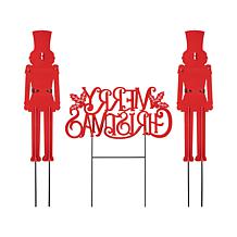 Glitzhome 2pc. Metal Nutcracker and Merry Christmas Yard Stake